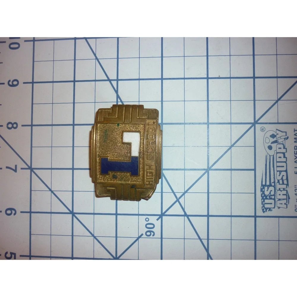 Antique 1920s Art Deco Brass Belt Buckle Giant Grip High School Letter L Enamel